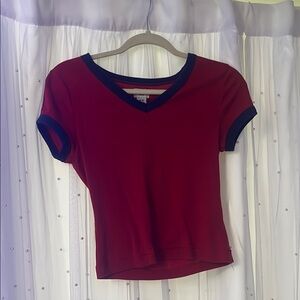 BDG Red V-Neck Tee with Navy Trim